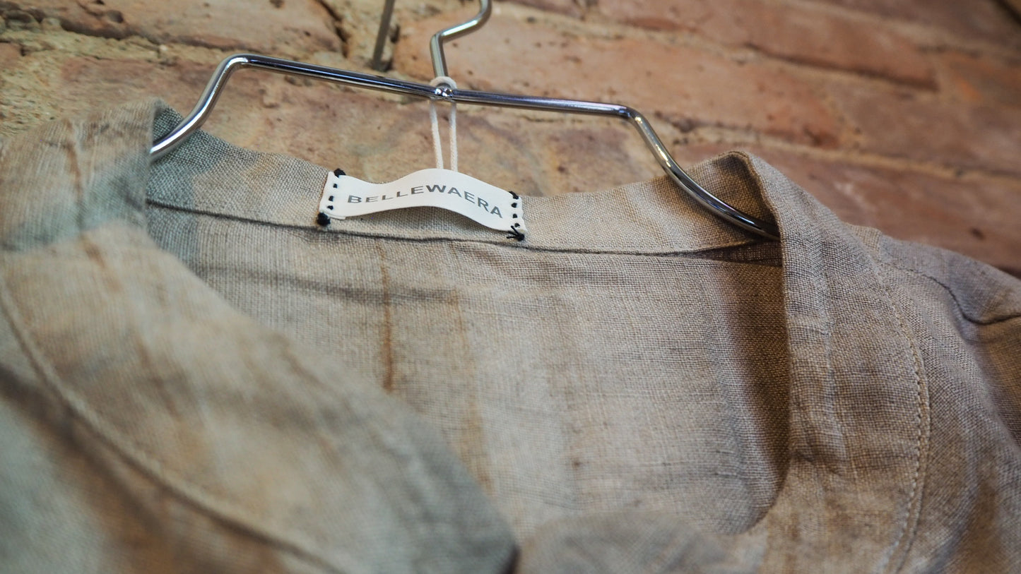 Natural hand dyed linen shirt mandarin collar