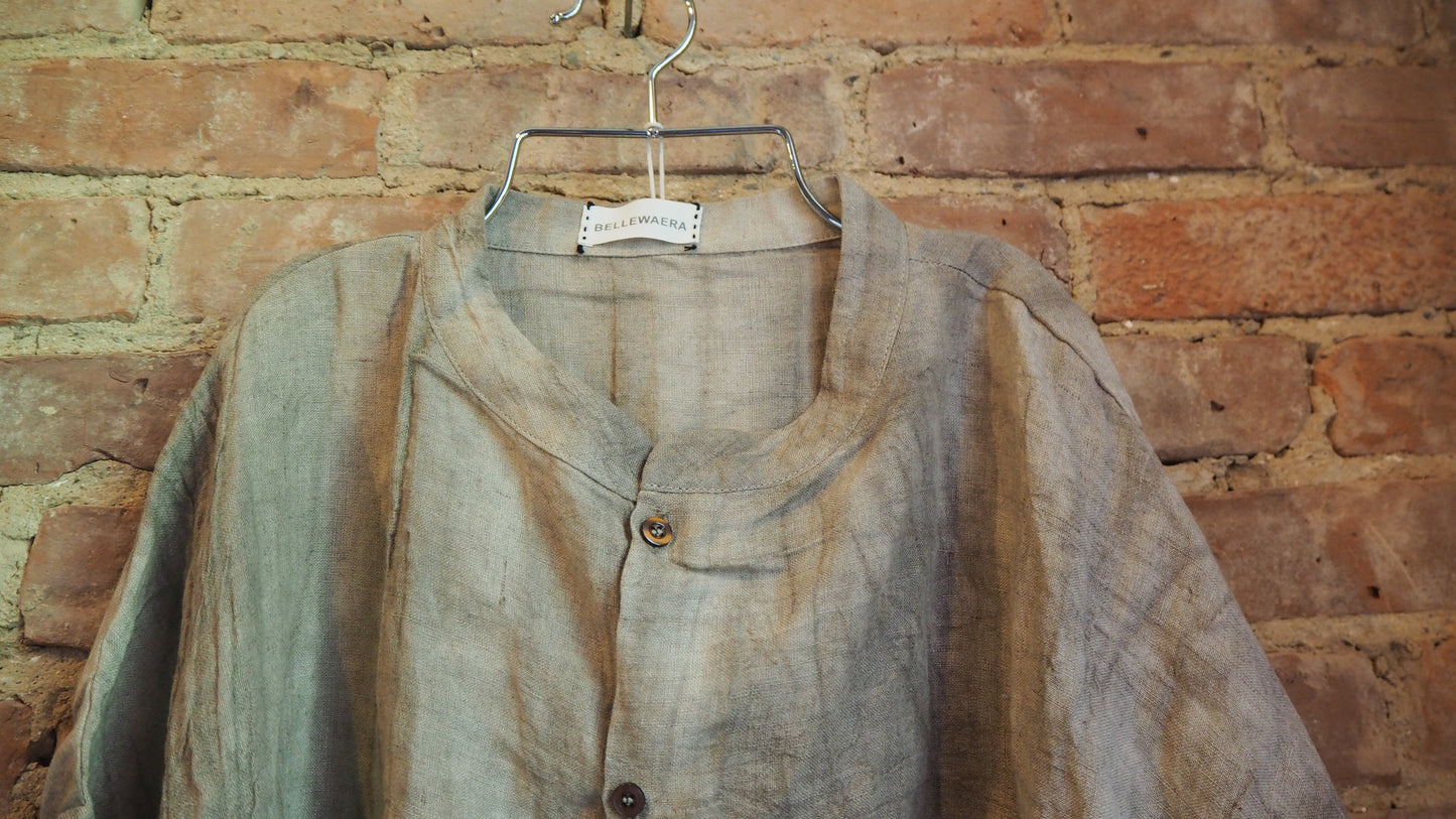 Natural hand dyed linen shirt mandarin collar