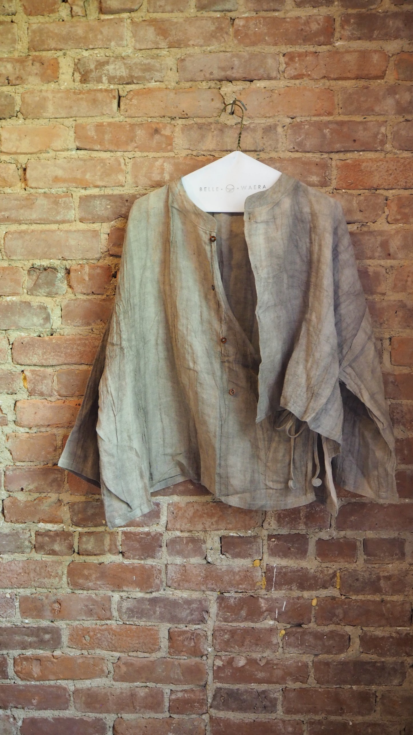 Natural hand dyed linen shirt mandarin collar