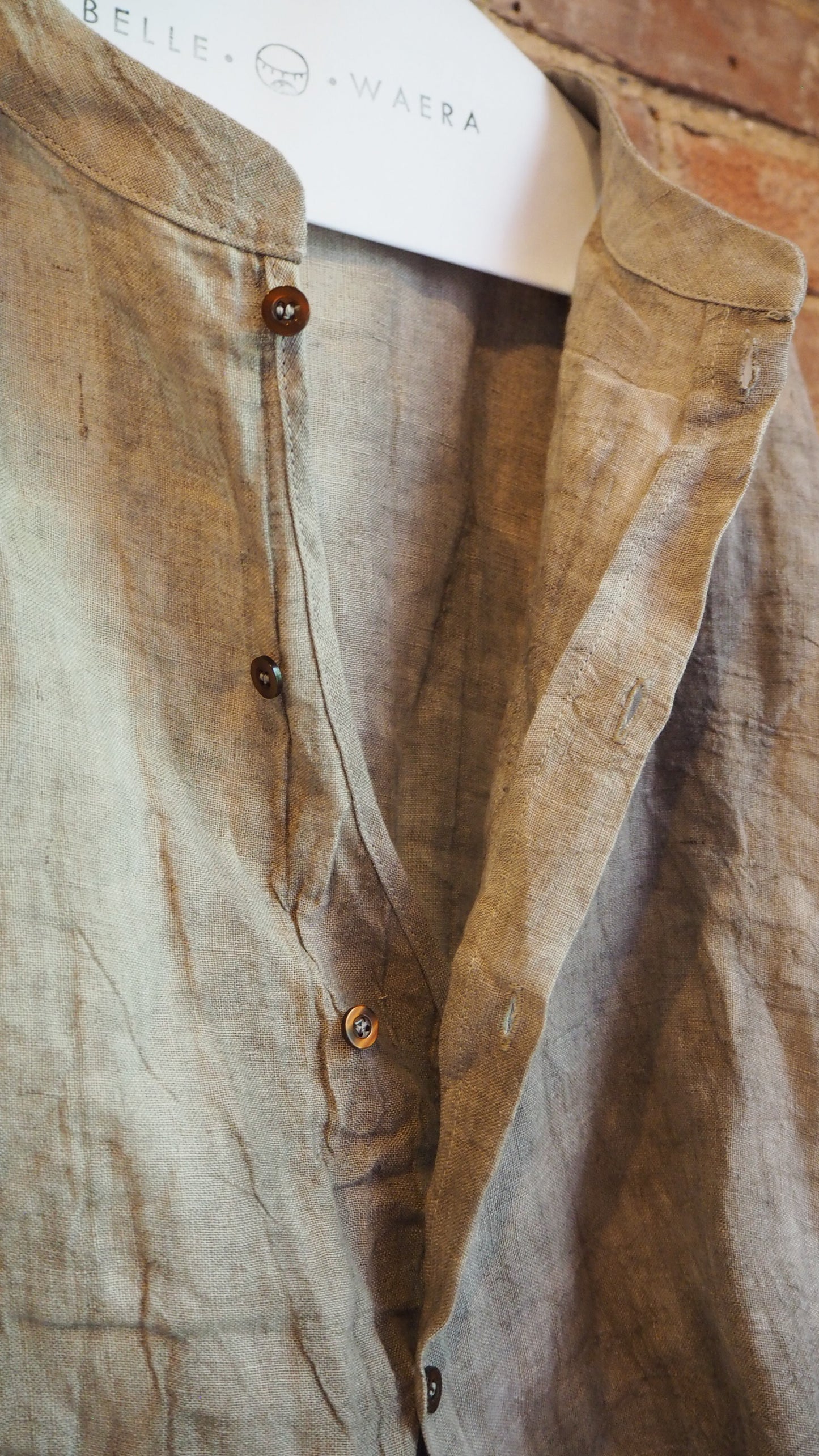 Natural hand dyed linen shirt mandarin collar