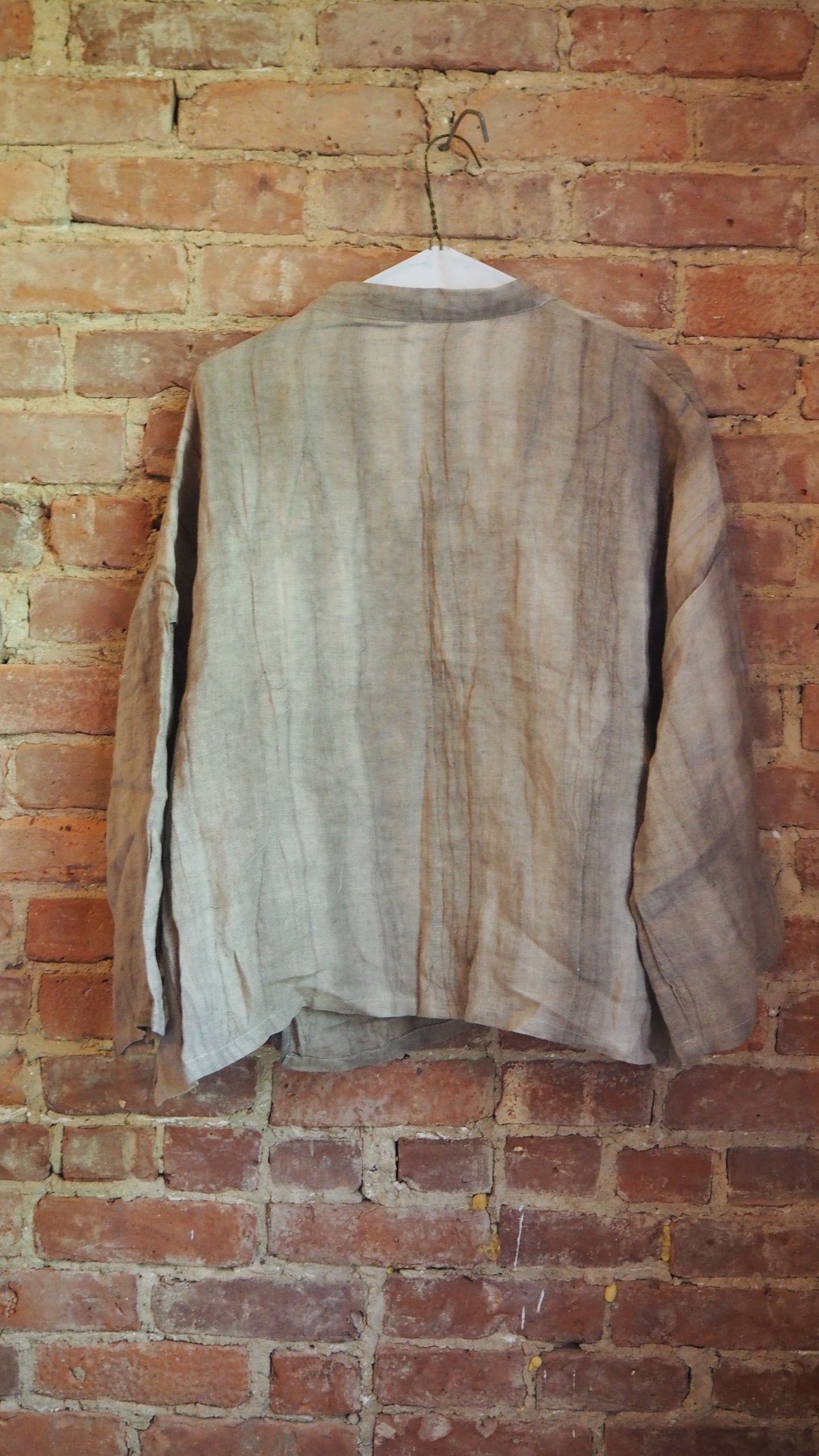 Natural hand dyed linen shirt mandarin collar