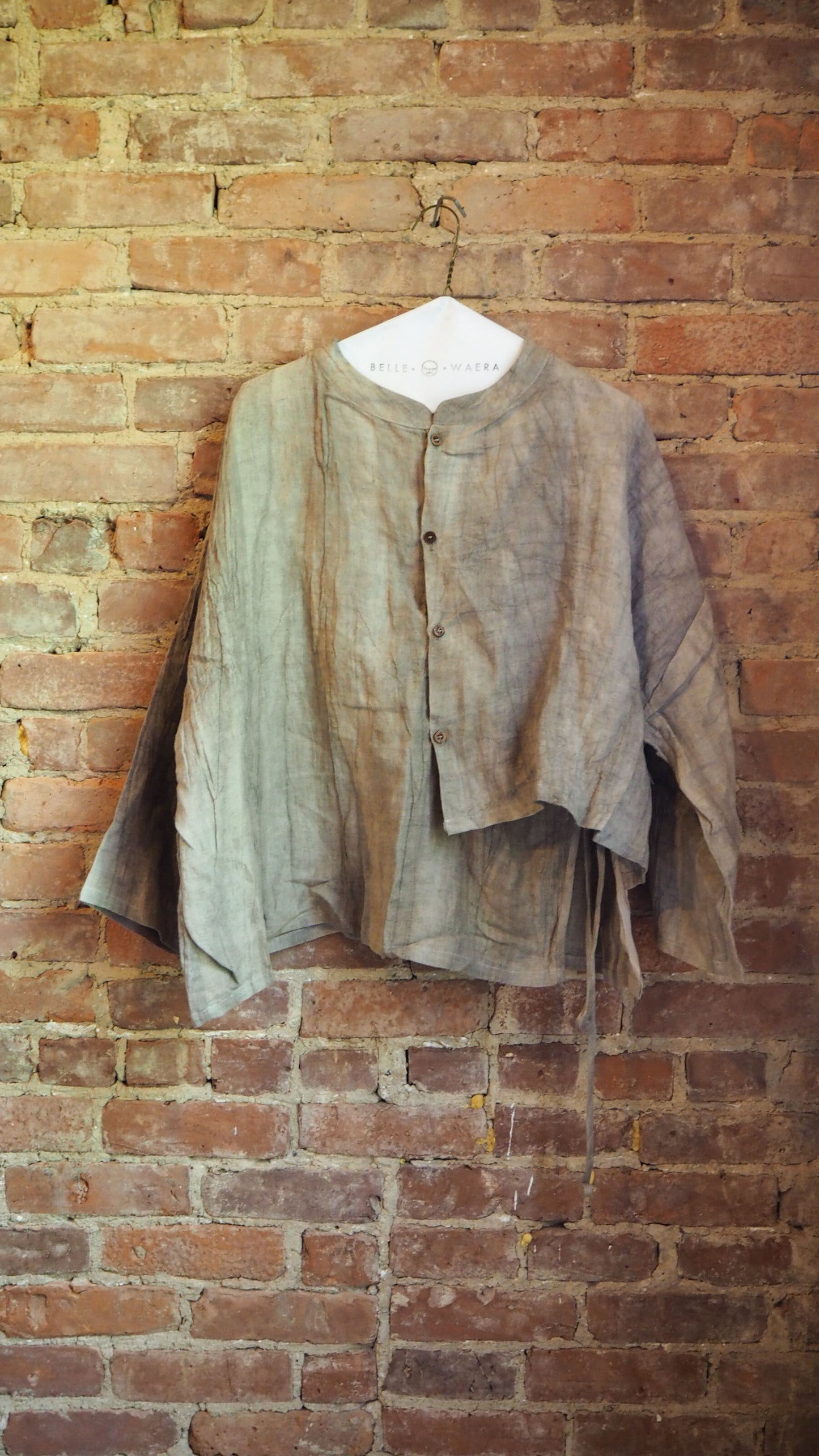 Natural hand dyed linen shirt mandarin collar