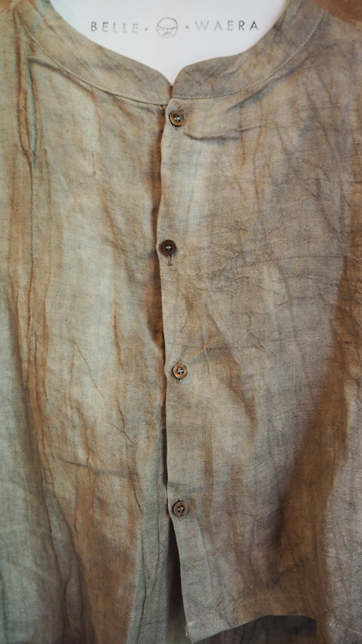 Natural hand dyed linen shirt mandarin collar